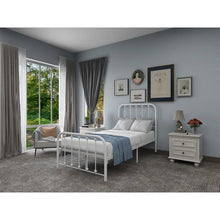 Load image into Gallery viewer, Twin White Metal Bed Frame with Slatted Rounded Corners Headboard and Footboard