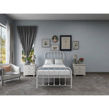 Load image into Gallery viewer, Twin White Metal Bed Frame with Slatted Rounded Corners Headboard and Footboard