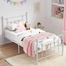 Load image into Gallery viewer, Twin Victorian Style White Metal Platform Bed Frame with Headboard Footboard