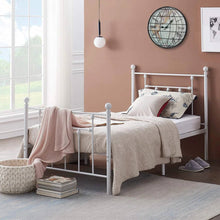 Load image into Gallery viewer, Twin Victorian Style White Metal Platform Bed Frame with Headboard Footboard