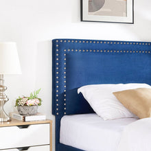 Load image into Gallery viewer, Set of 2 - Twin Dark Blue Upholstered Platform Bed with Nailhead Trim Headboard