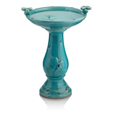 Load image into Gallery viewer, Outdoor Turquoise Blue Ceramic Birdbath