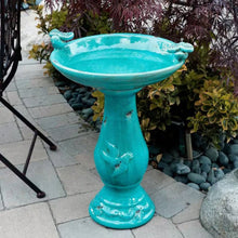 Load image into Gallery viewer, Outdoor Turquoise Blue Ceramic Birdbath