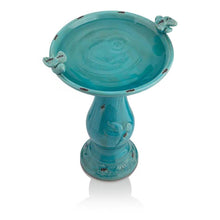 Load image into Gallery viewer, Outdoor Turquoise Blue Ceramic Birdbath