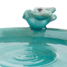 Load image into Gallery viewer, Outdoor Turquoise Blue Ceramic Birdbath