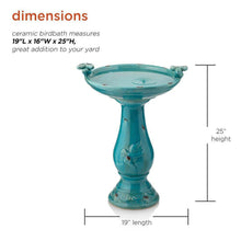 Load image into Gallery viewer, Outdoor Turquoise Blue Ceramic Birdbath