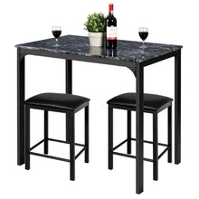 Load image into Gallery viewer, Modern 3-Piece Dining Set Black Faux Marble Table-Top and 2 Black Chairs Stools