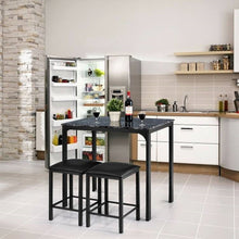Load image into Gallery viewer, Modern 3-Piece Dining Set Black Faux Marble Table-Top and 2 Black Chairs Stools