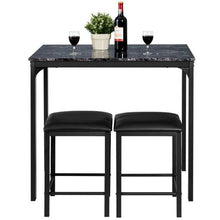 Load image into Gallery viewer, Modern 3-Piece Dining Set Black Faux Marble Table-Top and 2 Black Chairs Stools