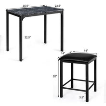 Load image into Gallery viewer, Modern 3-Piece Dining Set Black Faux Marble Table-Top and 2 Black Chairs Stools