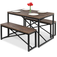 Load image into Gallery viewer, Modern 3-Piece Dining Set with Wood Top Metal Frame Table and 2 Bench Chairs