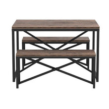 Load image into Gallery viewer, Modern 3-Piece Dining Set with Wood Top Metal Frame Table and 2 Bench Chairs
