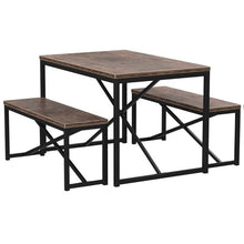 Load image into Gallery viewer, Modern 3-Piece Dining Set with Wood Top Metal Frame Table and 2 Bench Chairs