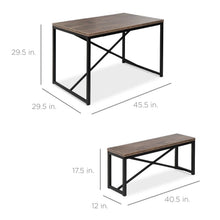 Load image into Gallery viewer, Modern 3-Piece Dining Set with Wood Top Metal Frame Table and 2 Bench Chairs