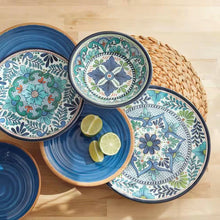 Load image into Gallery viewer, 12-Piece Melamine Dinnerware Plates Bowls Set with Blue Floral Pattern