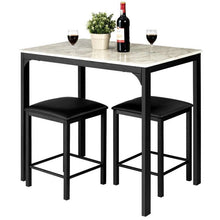 Load image into Gallery viewer, Modern 3-Piece Dining Set White Faux Marble Table-Top and 2 Black Chairs Stools