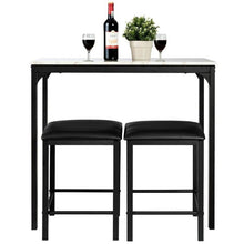 Load image into Gallery viewer, Modern 3-Piece Dining Set White Faux Marble Table-Top and 2 Black Chairs Stools