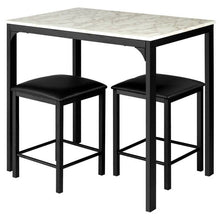 Load image into Gallery viewer, Modern 3-Piece Dining Set White Faux Marble Table-Top and 2 Black Chairs Stools