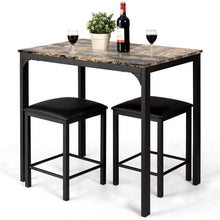 Load image into Gallery viewer, Modern 3-Piece Dining Set Brown Faux Marble Table-Top and 2 Black Chairs Stools