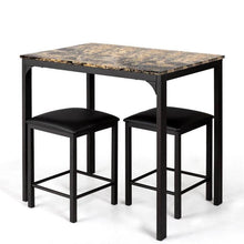 Load image into Gallery viewer, Modern 3-Piece Dining Set Brown Faux Marble Table-Top and 2 Black Chairs Stools