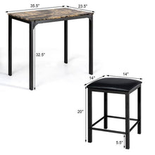 Load image into Gallery viewer, Modern 3-Piece Dining Set Brown Faux Marble Table-Top and 2 Black Chairs Stools