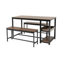 Load image into Gallery viewer, Modern Industrial 3-Piece Metal Wood Dining Set with 2 Benches and Wine Rack