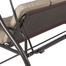 Load image into Gallery viewer, Tan 3-Seat Outdoor Porch Deck Patio Canopy Swing with Cushions