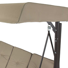 Load image into Gallery viewer, Tan 3-Seat Outdoor Porch Deck Patio Canopy Swing with Cushions