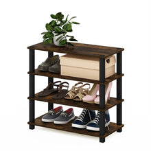 Load image into Gallery viewer, Stackable 4-Shelf Black Brown Wood Shoe Rack - Holds up to 12 Pair of Shoes