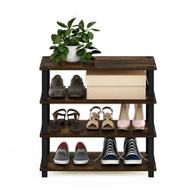 Load image into Gallery viewer, Stackable 4-Shelf Black Brown Wood Shoe Rack - Holds up to 12 Pair of Shoes
