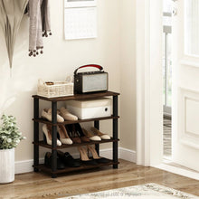 Load image into Gallery viewer, Stackable 4-Shelf Black Brown Wood Shoe Rack - Holds up to 12 Pair of Shoes