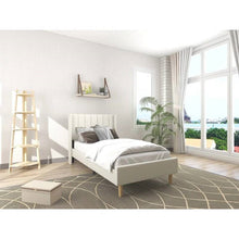 Load image into Gallery viewer, Twin size Mid-Century Platform Bed Frame with Cream Velvet Upholstered Headboard