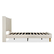 Load image into Gallery viewer, Twin size Mid-Century Platform Bed Frame with Cream Velvet Upholstered Headboard