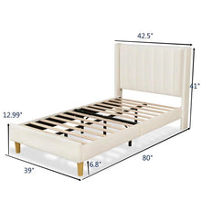 Load image into Gallery viewer, Twin size Mid-Century Platform Bed Frame with Cream Velvet Upholstered Headboard