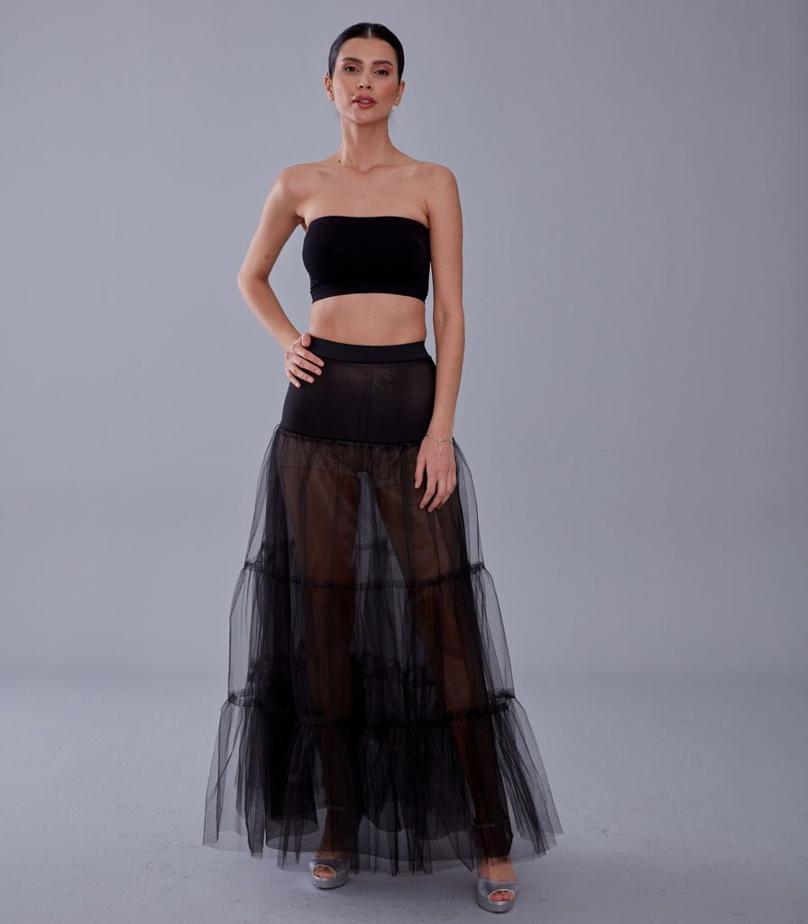 Black Voile Petticoat Skirt with Elastic Band - Perfect for Parties