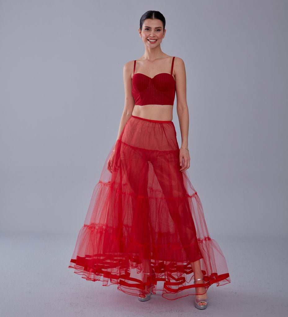 Red Voile Petticoat Skirt  with Elastic Band - Perfect for Parties