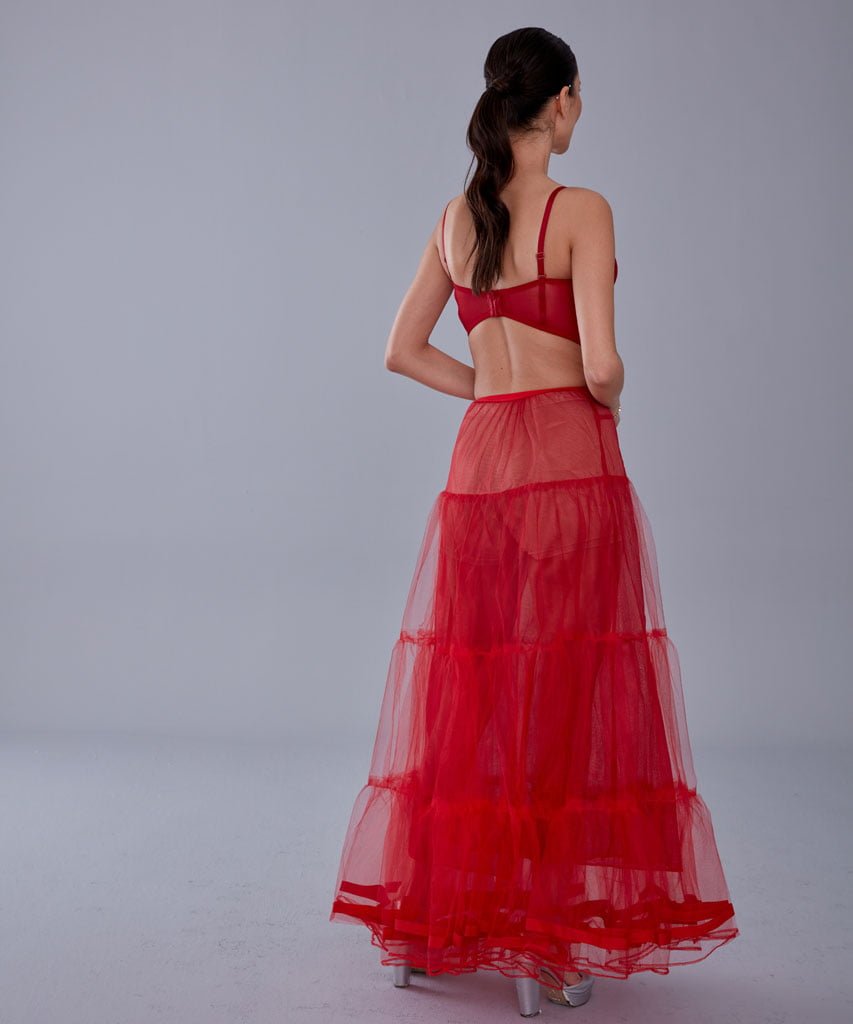 Red Voile Petticoat Skirt  with Elastic Band - Perfect for Parties