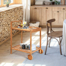Load image into Gallery viewer, Solid Wood Rolling Serving Cart Kitchen Island with Bottom Shelf