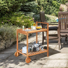 Load image into Gallery viewer, Solid Wood Rolling Serving Cart Kitchen Island with Bottom Shelf