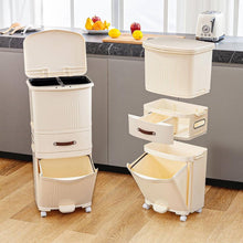 Load image into Gallery viewer, 12-Gallon Elevated Trash Can Recycle Bin with Lid on Wheels in Cream