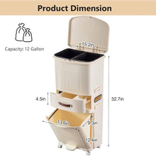 Load image into Gallery viewer, 12-Gallon Elevated Trash Can Recycle Bin with Lid on Wheels in Cream