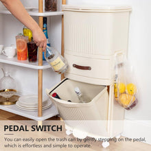 Load image into Gallery viewer, 12-Gallon Elevated Trash Can Recycle Bin with Lid on Wheels in Cream