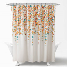 Load image into Gallery viewer, 72-inch White Turquoise Blue Orange Floral Flowers Shower Curtain