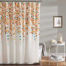 Load image into Gallery viewer, 72-inch White Turquoise Blue Orange Floral Flowers Shower Curtain