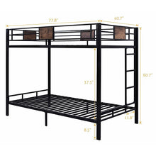 Load image into Gallery viewer, Twin over Twin Heavy Duty Metal Bunk Bed in Black with Side Ladder