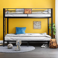 Load image into Gallery viewer, Twin over Twin Heavy Duty Metal Bunk Bed in Black with Side Ladder