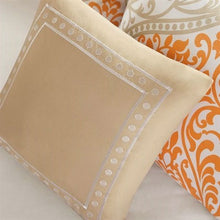 Load image into Gallery viewer, Twin size 4-Piece Orange White Damask Print Comforter Set