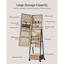 Load image into Gallery viewer, Industrial Modern Metal Wood Jewelry Armoire Cabinet Organizer Mirror on Wheels