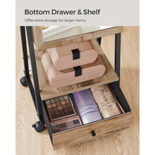 Load image into Gallery viewer, Industrial Modern Metal Wood Jewelry Armoire Cabinet Organizer Mirror on Wheels