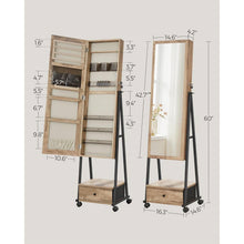 Load image into Gallery viewer, Industrial Modern Metal Wood Jewelry Armoire Cabinet Organizer Mirror on Wheels